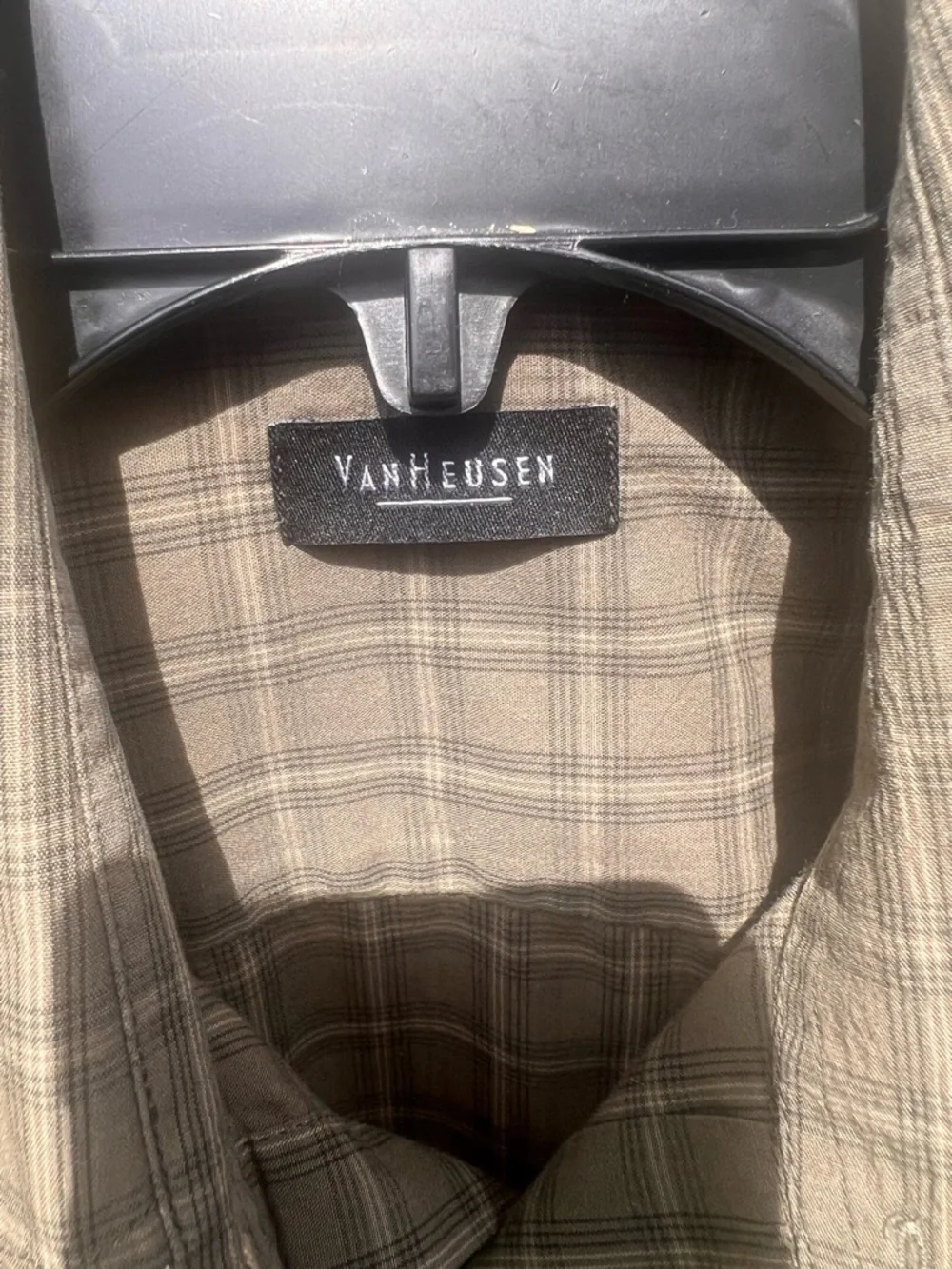 Van Heusen Olive Green Plaid Short-Sleeve Button-Down Shirt